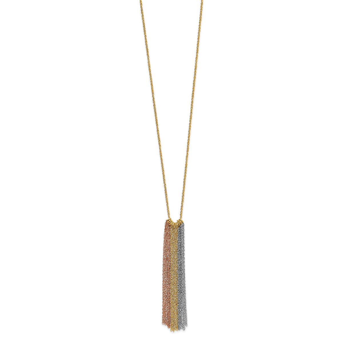 14k Tri-color Dangle Chain with 2in ext Necklace-SF1842-16