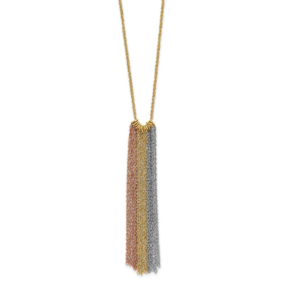 14k Tri-color Dangle Chain with 2in ext Necklace-SF1842-16