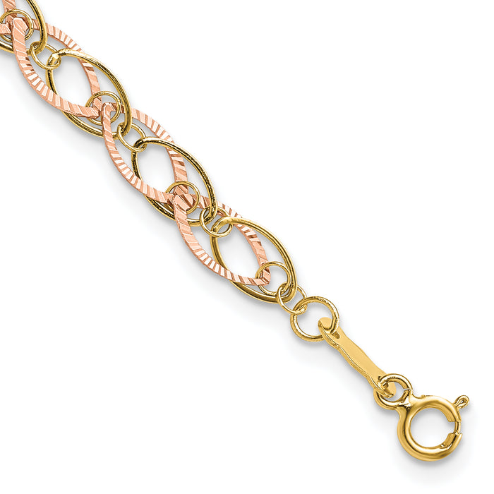 14k Two-tone Oval Link Bracelet-SF1843-7.25