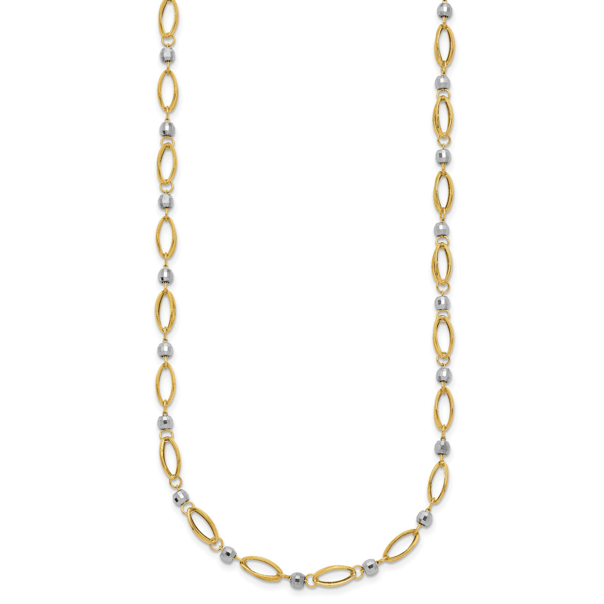 14K Two-Tone Fancy Mirror Bead Necklace-SF1853-18