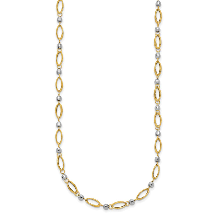 14K Two-Tone Fancy Mirror Bead Necklace-SF1853-18