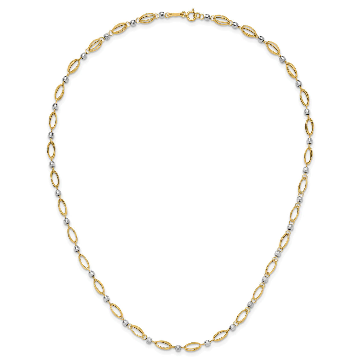 14K Two-Tone Fancy Mirror Bead Necklace-SF1853-18