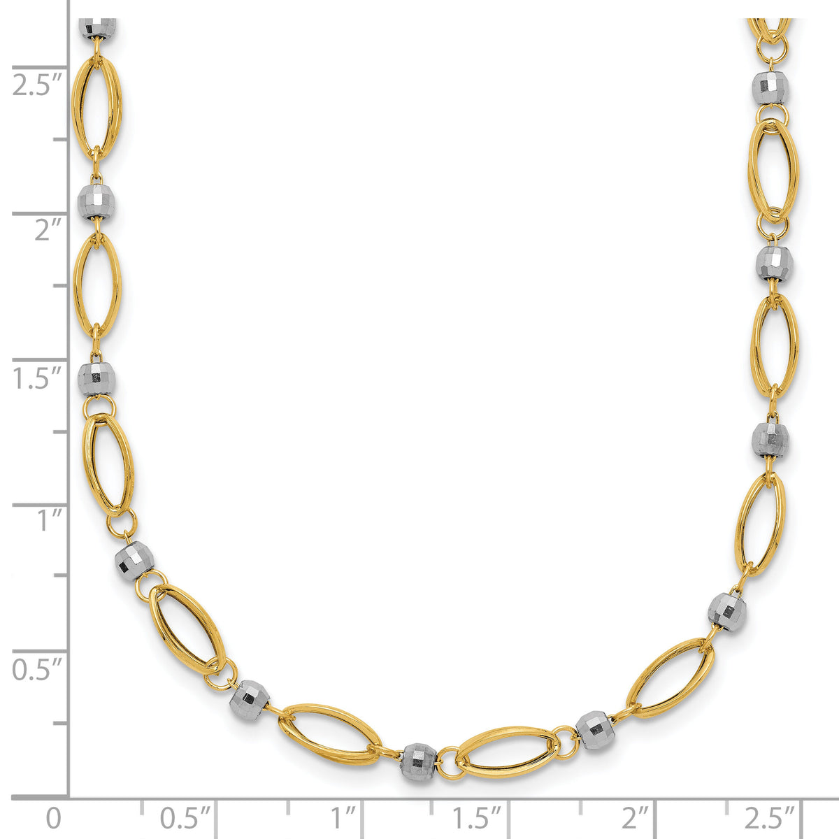 14K Two-Tone Fancy Mirror Bead Necklace-SF1853-18