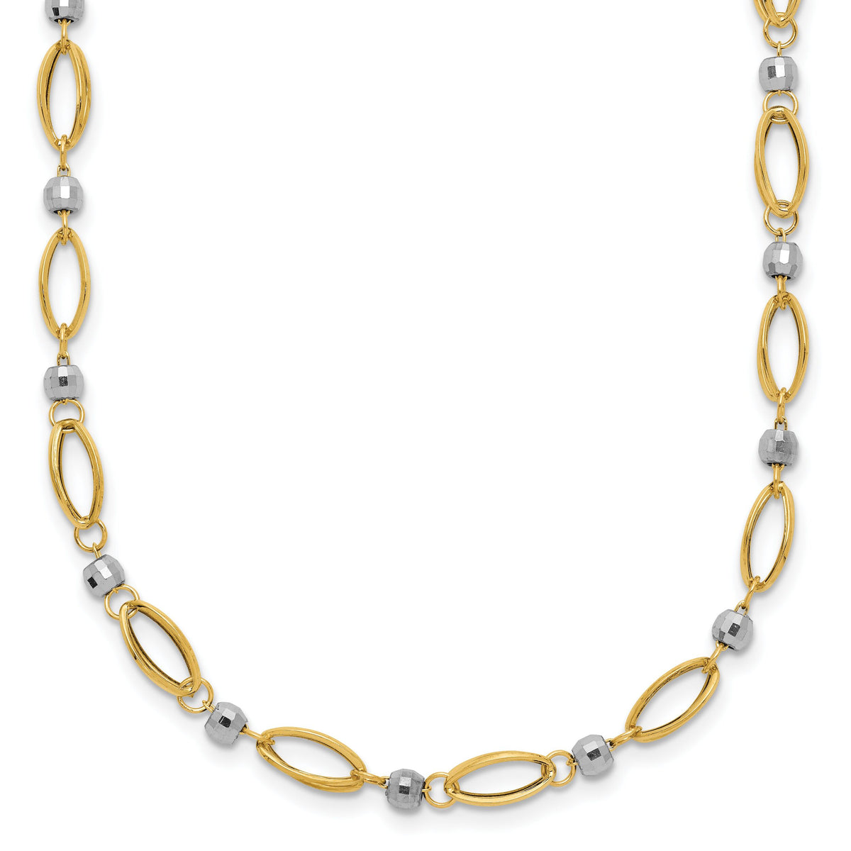 14K Two-Tone Fancy Mirror Bead Necklace-SF1853-18