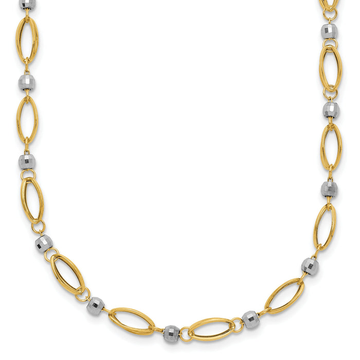 14K Two-Tone Fancy Mirror Bead Necklace-SF1853-18