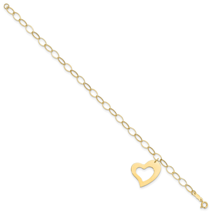 14k Yellow Gold Dangle Heart Bracelet-SF1856-7.25