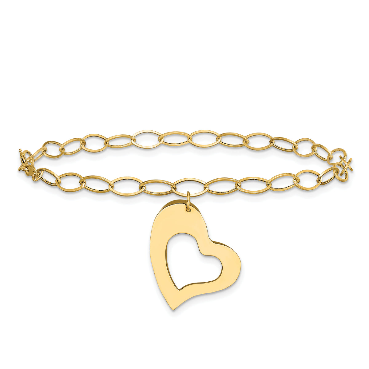 14k Yellow Gold Dangle Heart Bracelet-SF1856-7.25