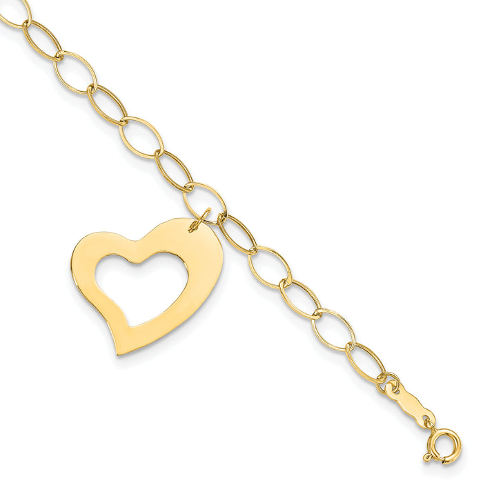 14k Yellow Gold Dangle Heart Bracelet-SF1856-7.25