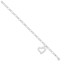 14k White Gold Dangle Heart Bracelet-SF1856W-7.25