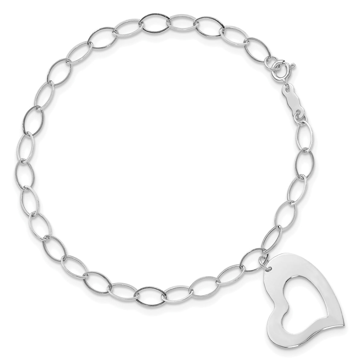 14k White Gold Dangle Heart Bracelet-SF1856W-7.25