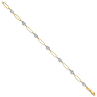14k Two-tone Puff Heart & Flat Oval Bracelet-SF1859-7.25