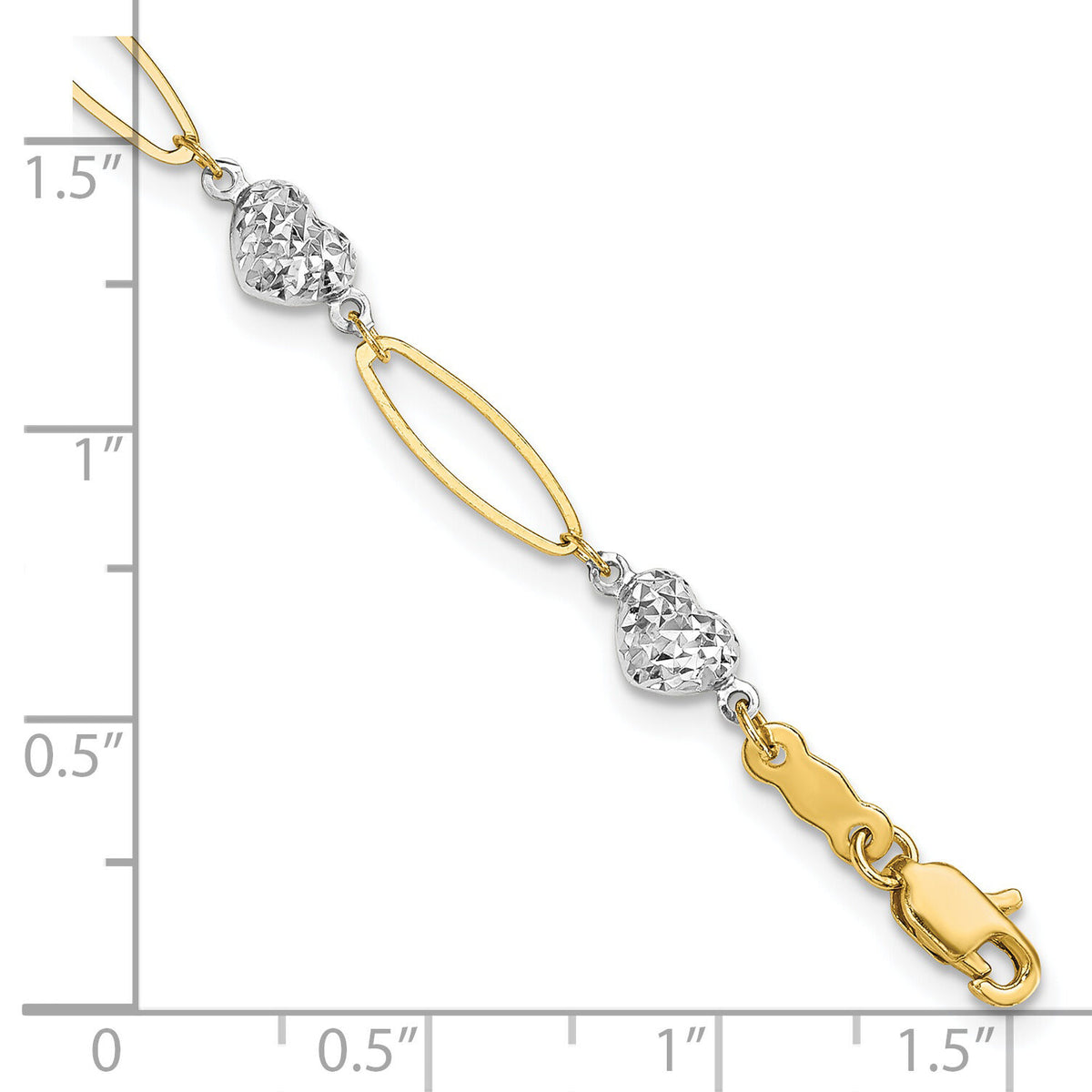 14k Two-tone Puff Heart & Flat Oval Bracelet-SF1859-7.25