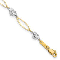 14k Two-tone Puff Heart & Flat Oval Bracelet-SF1859-7.25