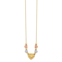 14k Tri-color Puff & Flat Hearts Necklace-SF1878-18