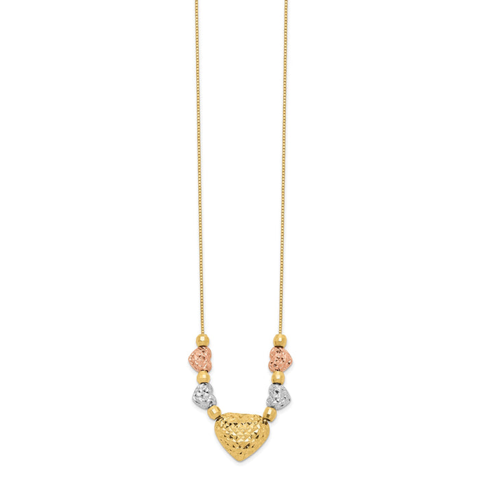 14k Tri-color Puff & Flat Hearts Necklace-SF1878-18