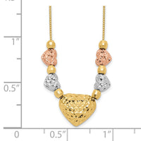 14k Tri-color Puff & Flat Hearts Necklace-SF1878-18