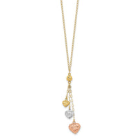 14k Tri-color Puff Heart Lariat with 2in ext Necklace-SF1879-16