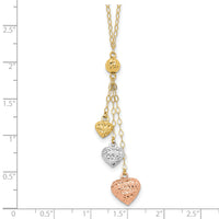 14k Tri-color Puff Heart Lariat with 2in ext Necklace-SF1879-16