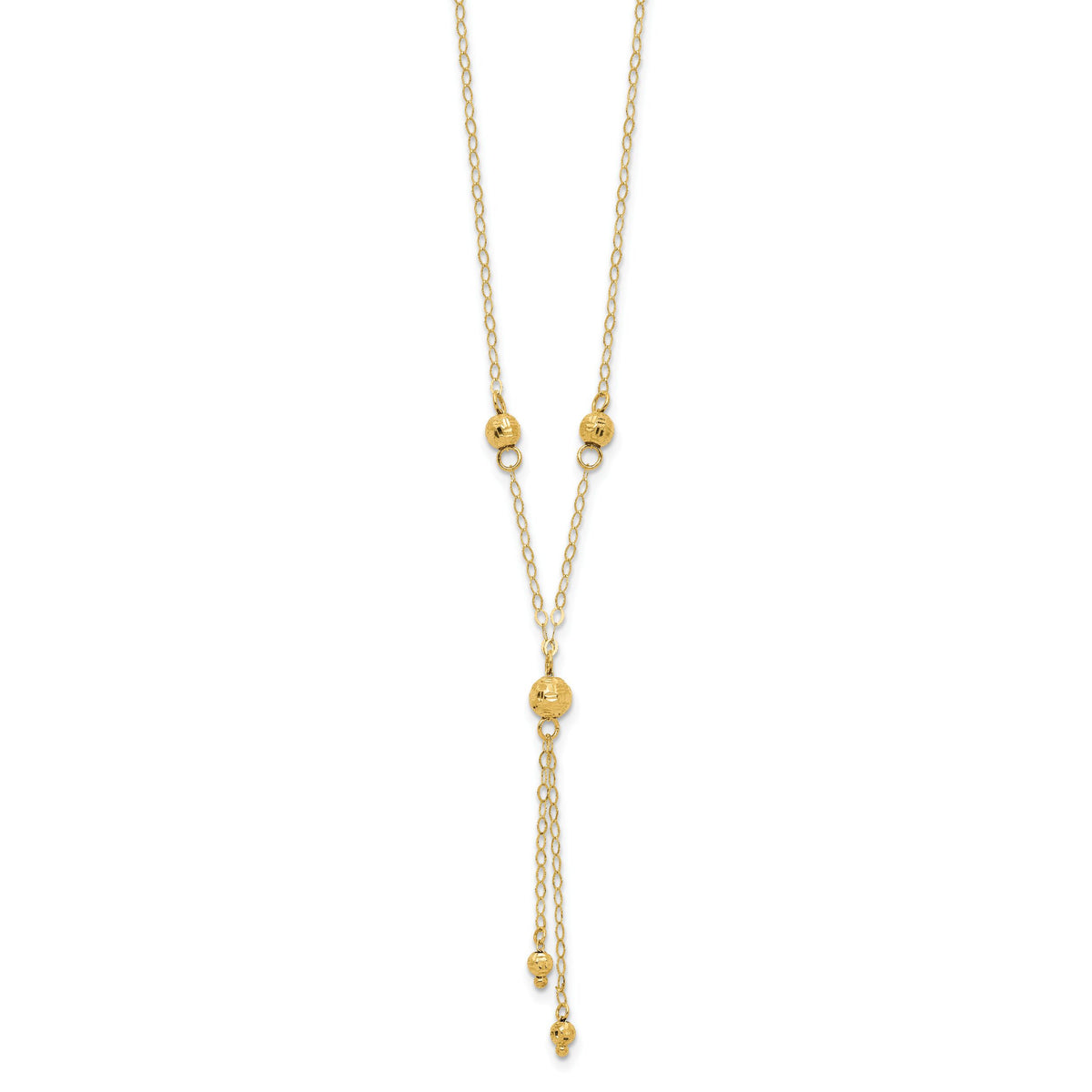 14k Yellow Gold Bead Lariat with 2in ext Necklace-SF1890-16