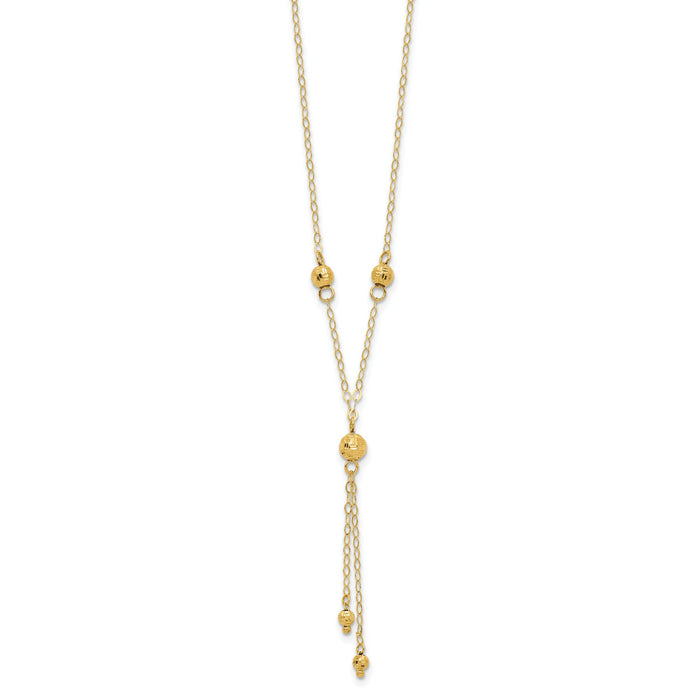 14k Yellow Gold Bead Lariat with 2in ext Necklace-SF1890-16