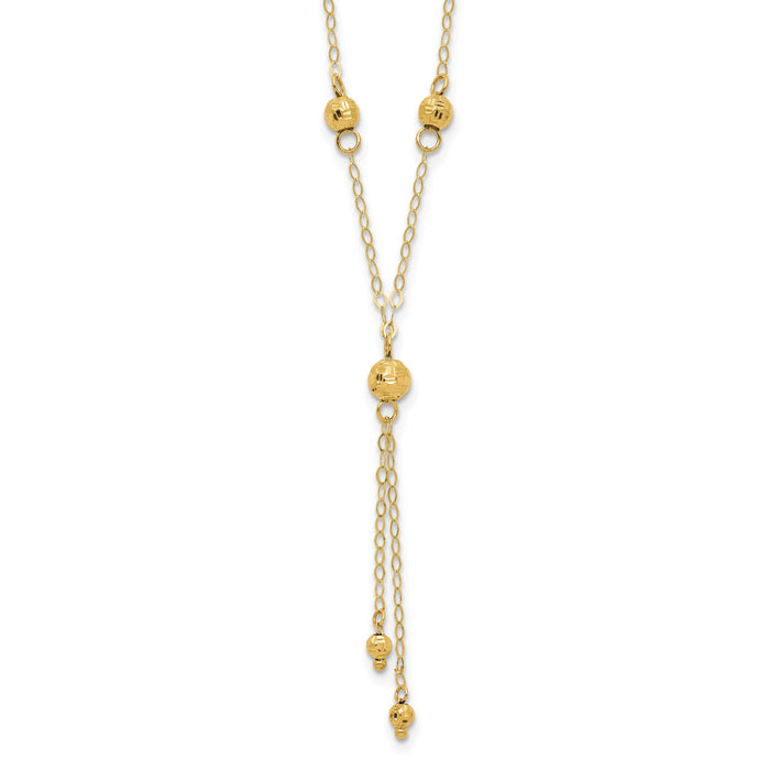 14k Yellow Gold Bead Lariat with 2in ext Necklace-SF1890-16