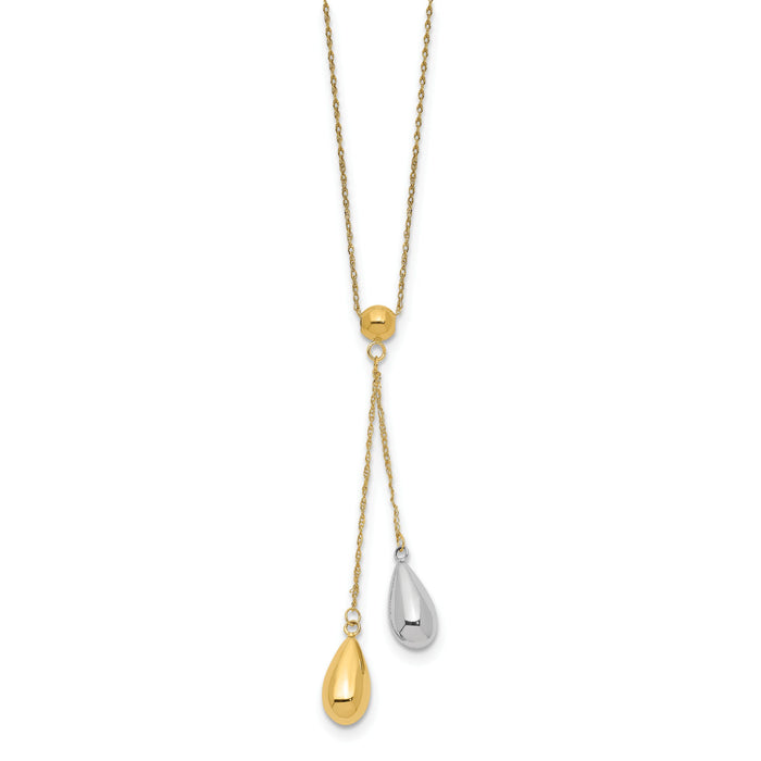14k Yellow and White Gold Teardrop Puff Lariat Necklace-SF1892-18