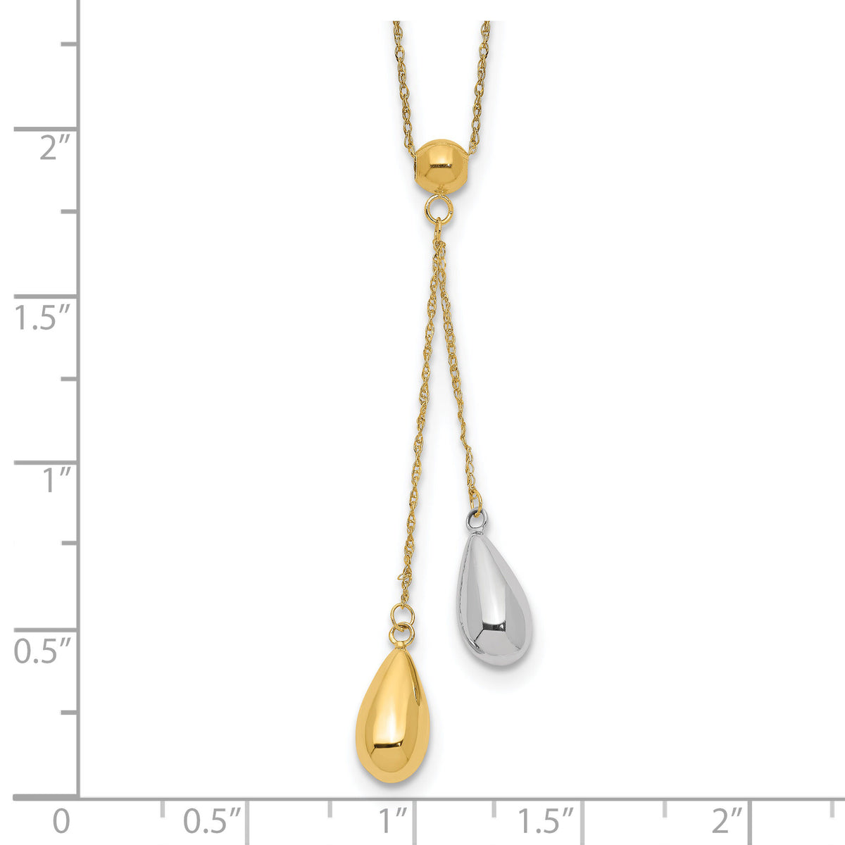 14k Yellow and White Gold Teardrop Puff Lariat Necklace-SF1892-18