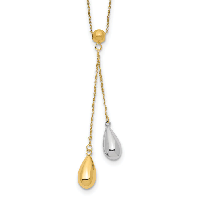 14k Yellow and White Gold Teardrop Puff Lariat Necklace-SF1892-18