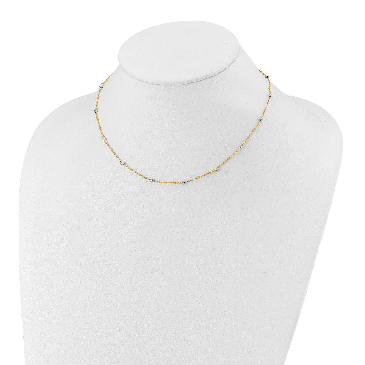 14K Two-tone Ropa Mirror Bead W/2in Ext Necklace-SF2002-16