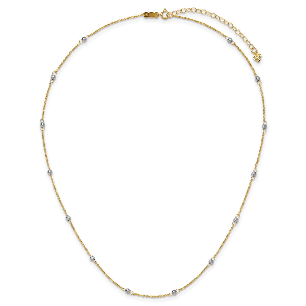 14K Two-tone Ropa Mirror Bead W/2in Ext Necklace-SF2002-16