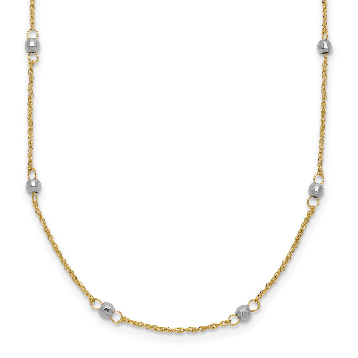 14K Two-tone Ropa Mirror Bead W/2in Ext Necklace-SF2002-16