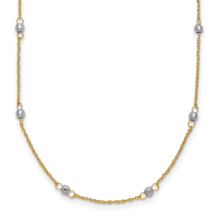 14K Two-tone Ropa Mirror Bead W/2in Ext Necklace-SF2002-16