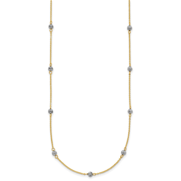 14K Two-tone D/C Beads w/ 2in Ext Necklace-SF2003-16