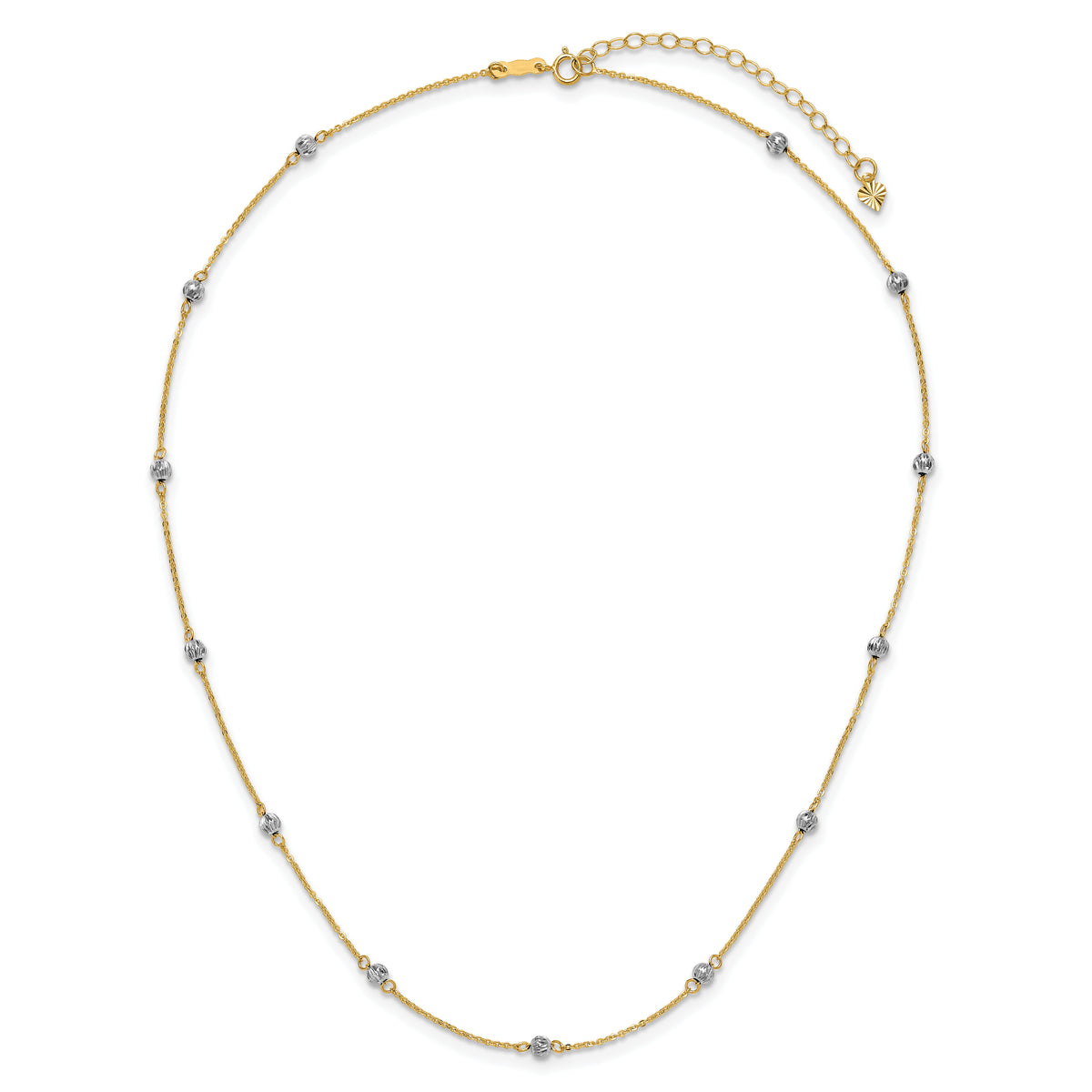 14K Two-tone D/C Beads w/ 2in Ext Necklace-SF2003-16