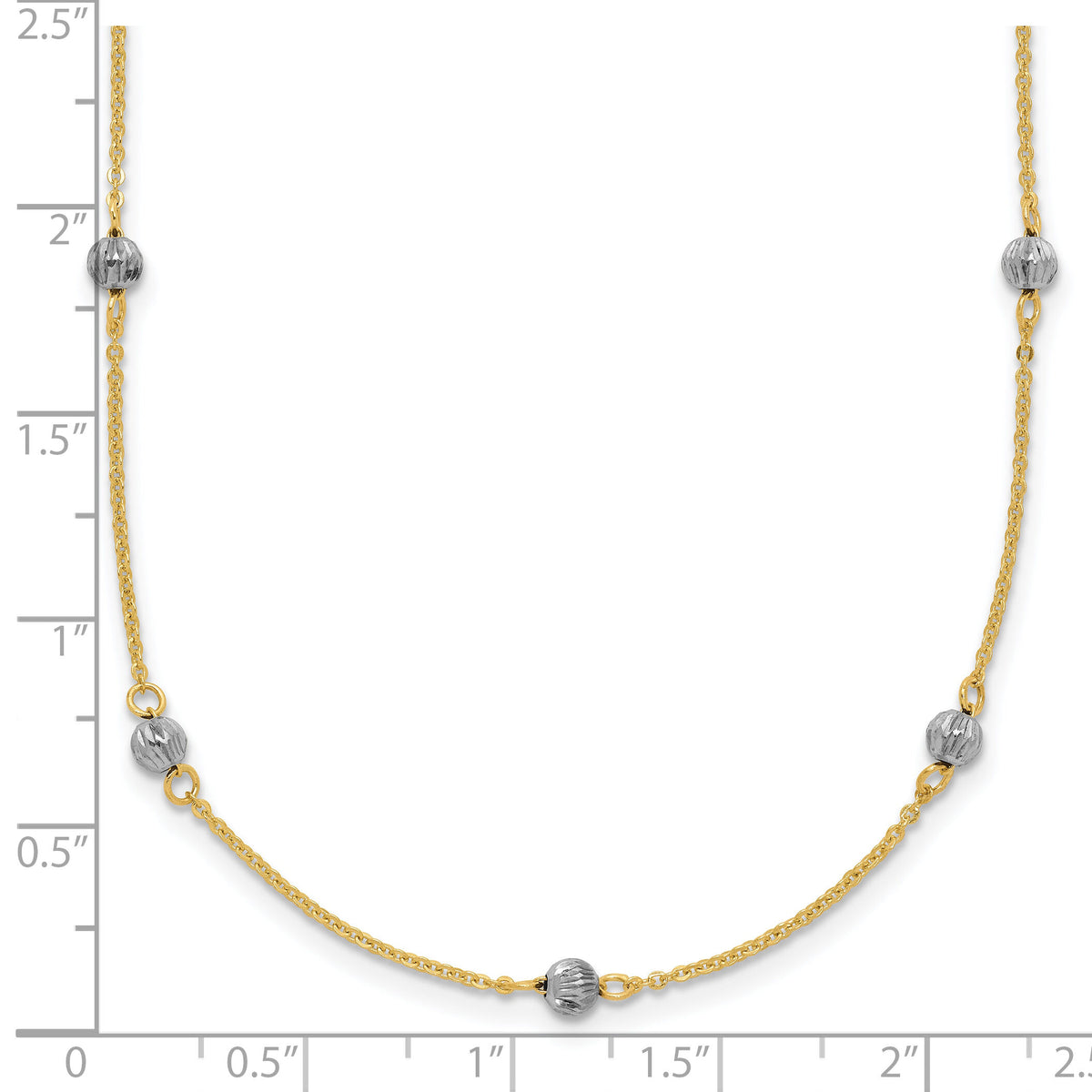 14K Two-tone D/C Beads w/ 2in Ext Necklace-SF2003-16