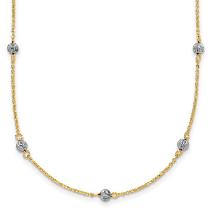 14K Two-tone D/C Beads w/ 2in Ext Necklace-SF2003-16