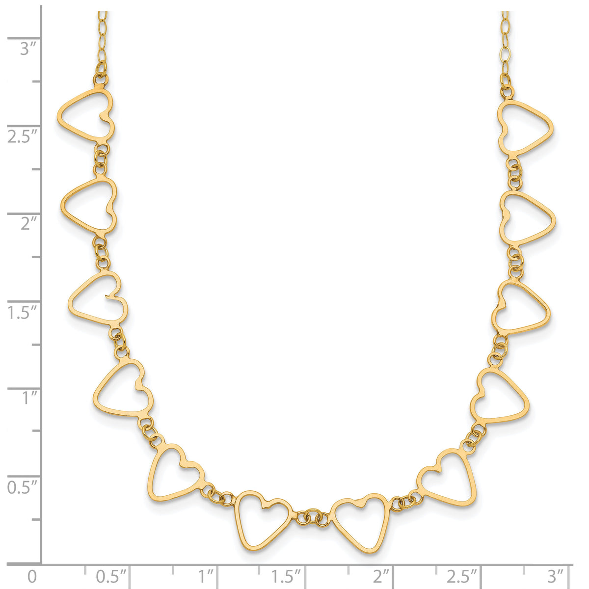 14K Oval Cable with Open Flat Hearts 16 inch w/ 2in ext Necklace-SF2007-16