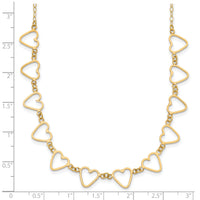 14K Oval Cable with Open Flat Hearts 16 inch w/ 2in ext Necklace-SF2007-16