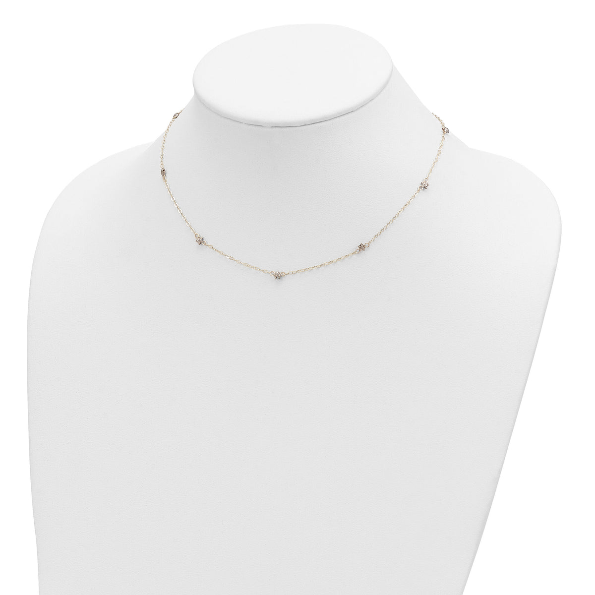14K Two-tone Oval Chain Diamond Cut Stars w/ 2in Ext Necklace-SF2011-16