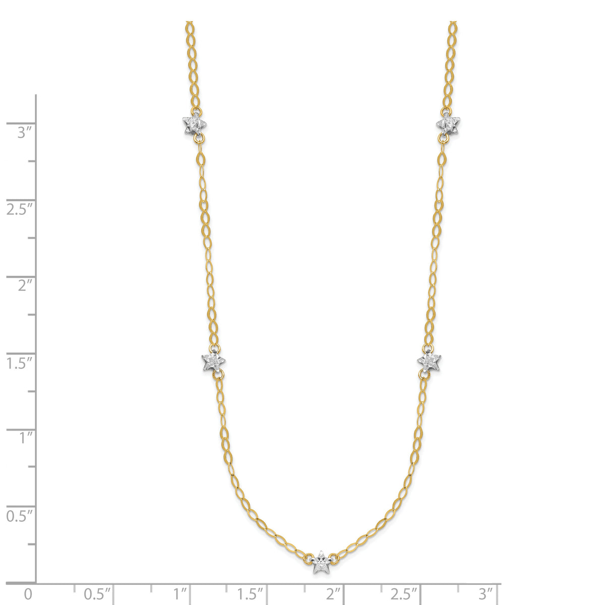 14K Two-tone Oval Chain Diamond Cut Stars w/ 2in Ext Necklace-SF2011-16