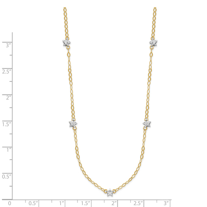 14K Two-tone Oval Chain Diamond Cut Stars w/ 2in Ext Necklace-SF2011-16