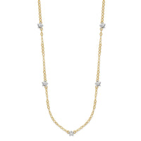 14K Two-tone Oval Chain Diamond Cut Stars w/ 2in Ext Necklace-SF2011-16