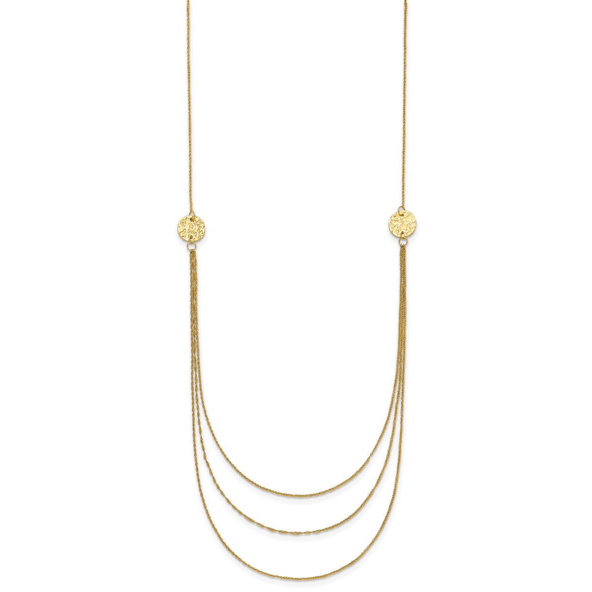 14K 3 Layer Ropa Chain Texture Side Circles W/ 2in Ext Necklace-SF2013-16