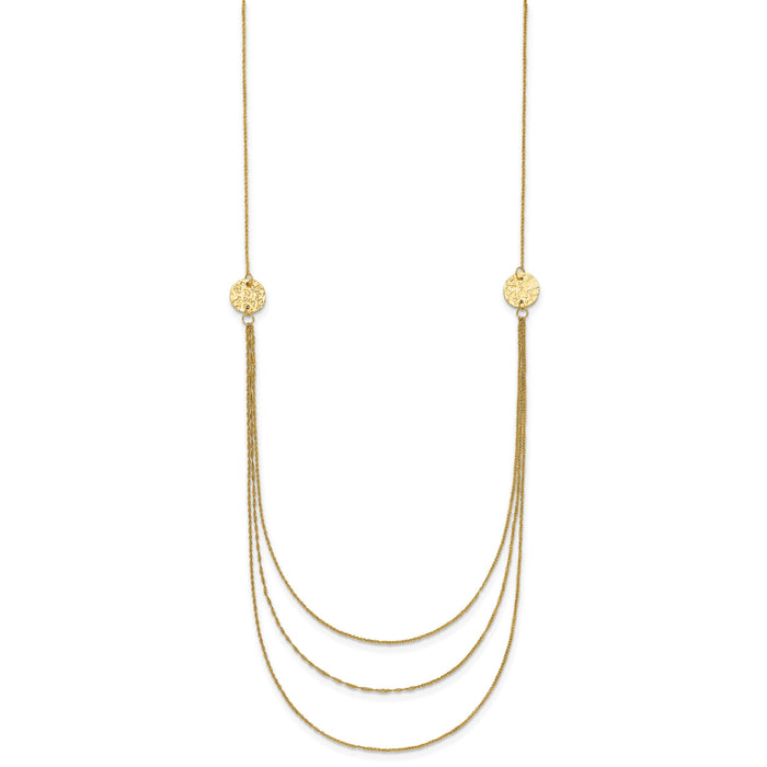 14K 3 Layer Ropa Chain Texture Side Circles W/ 2in Ext Necklace-SF2013-16