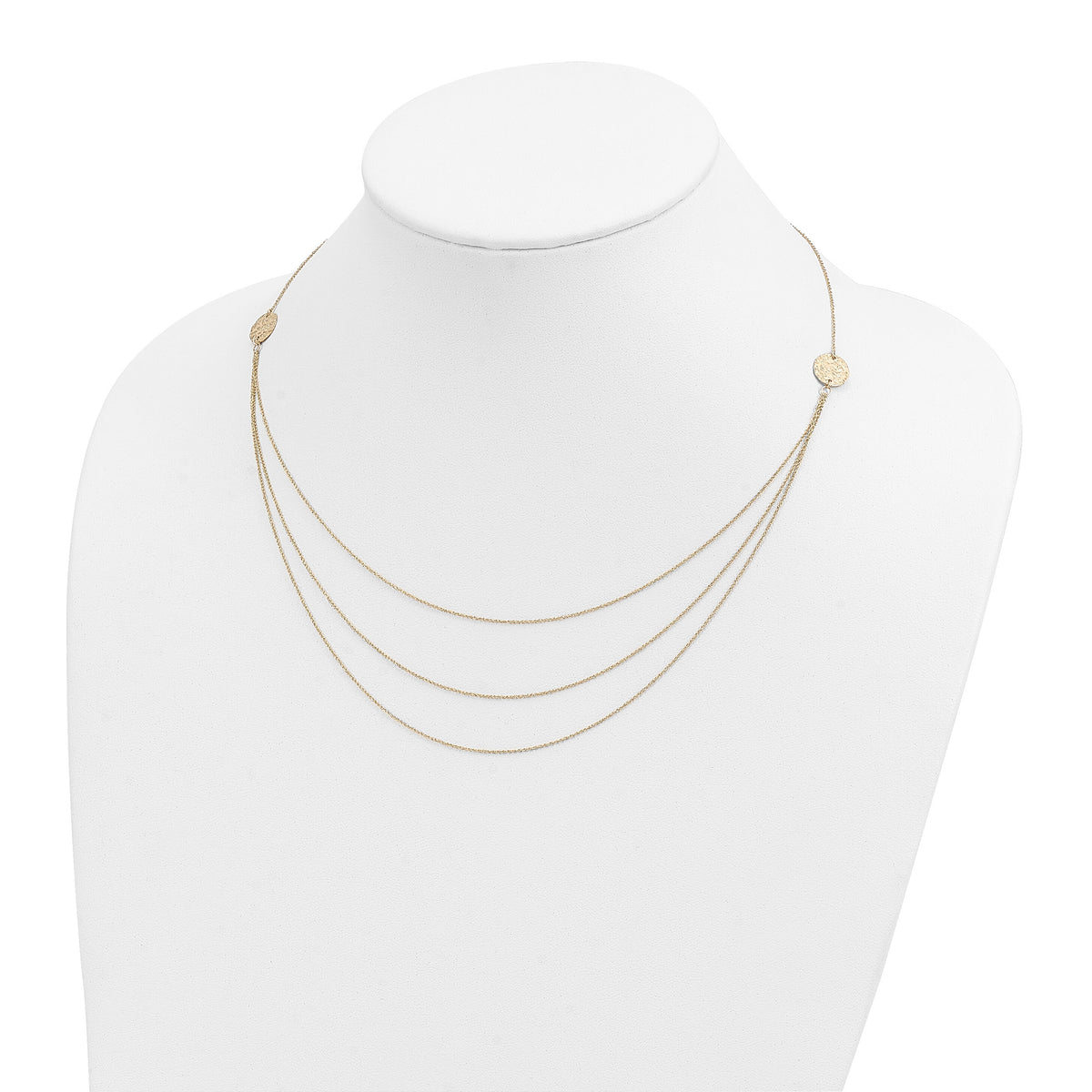 14K 3 Layer Ropa Chain Texture Side Circles W/ 2in Ext Necklace-SF2013-16