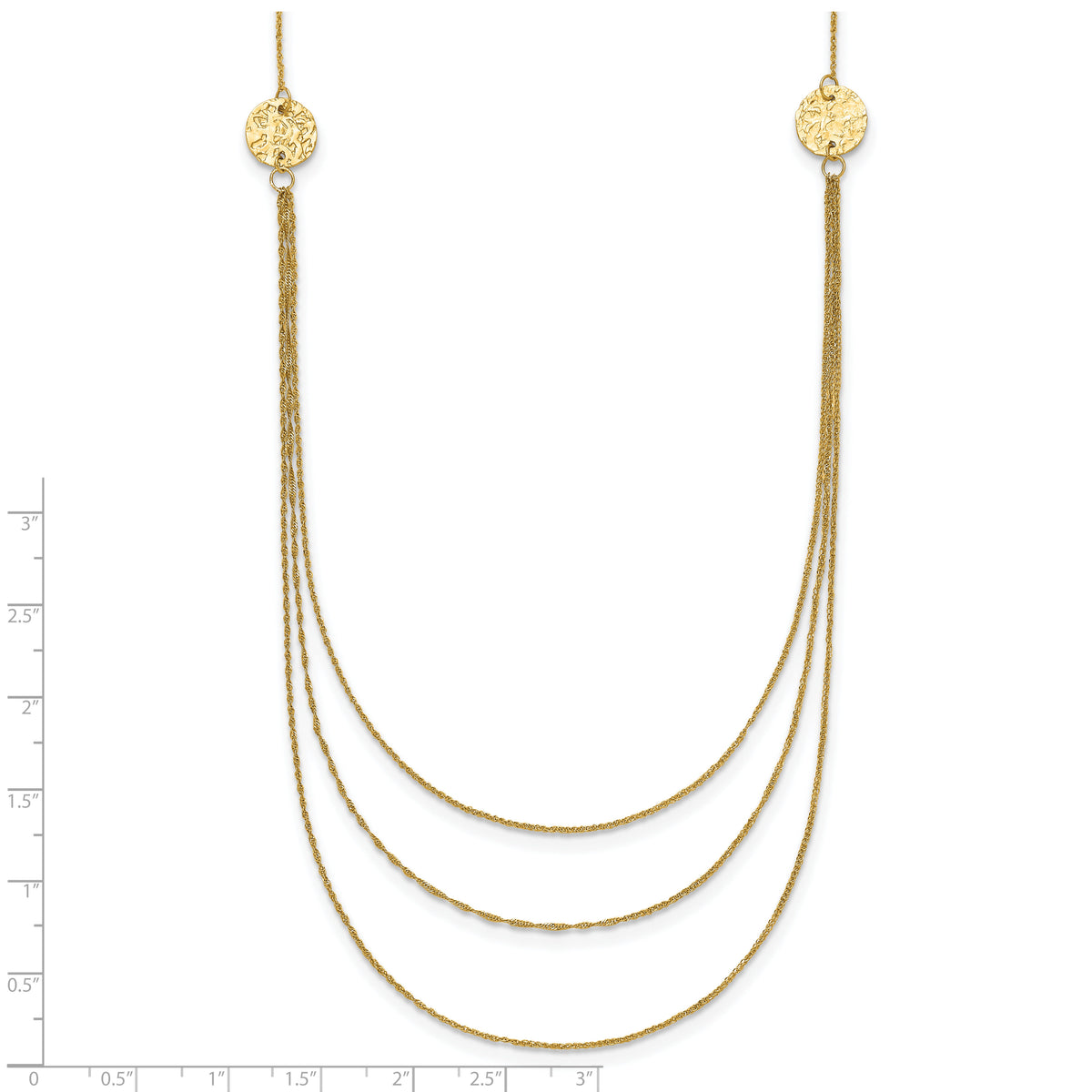 14K 3 Layer Ropa Chain Texture Side Circles W/ 2in Ext Necklace-SF2013-16