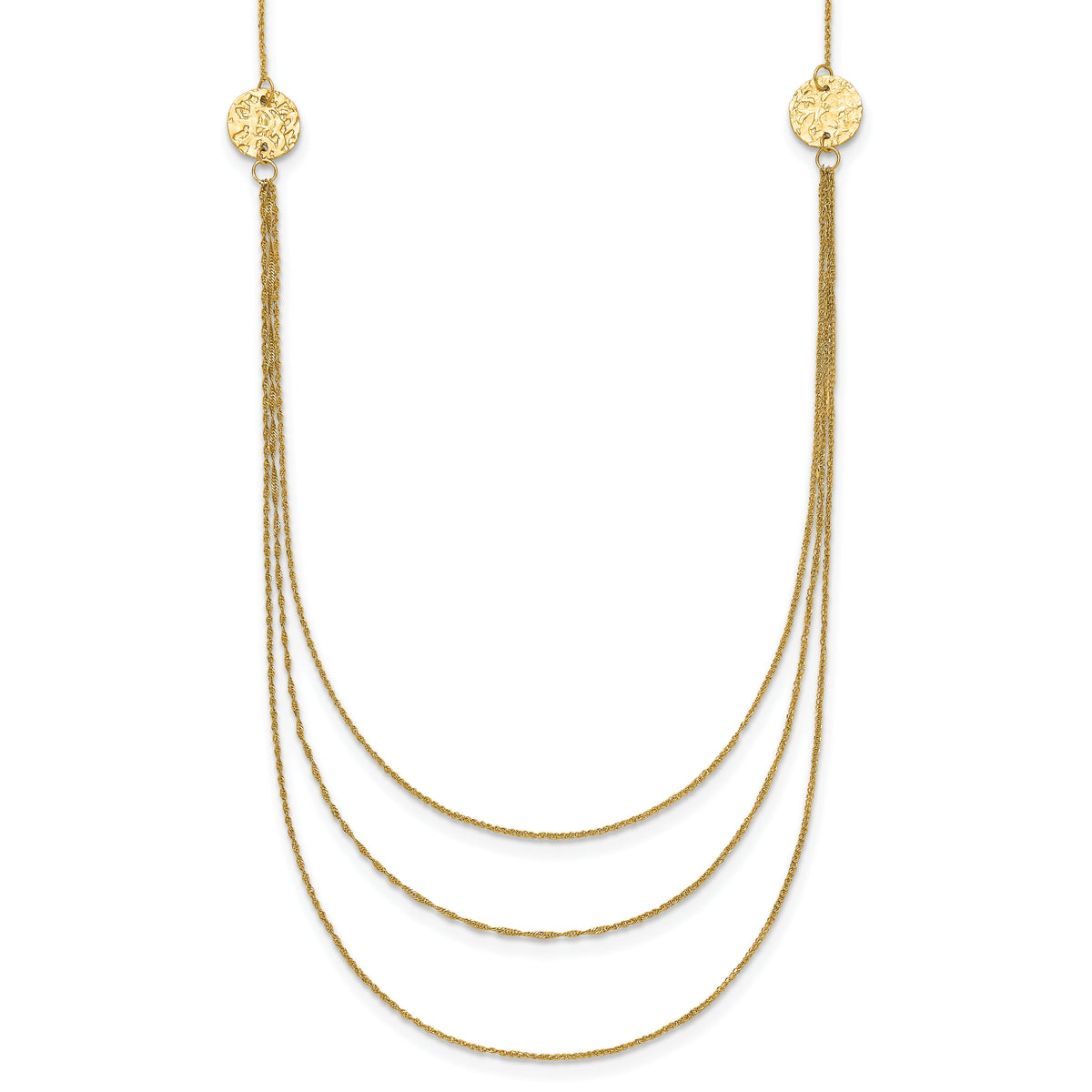 14K 3 Layer Ropa Chain Texture Side Circles W/ 2in Ext Necklace-SF2013-16