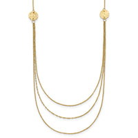 14K 3 Layer Ropa Chain Texture Side Circles W/ 2in Ext Necklace-SF2013-16