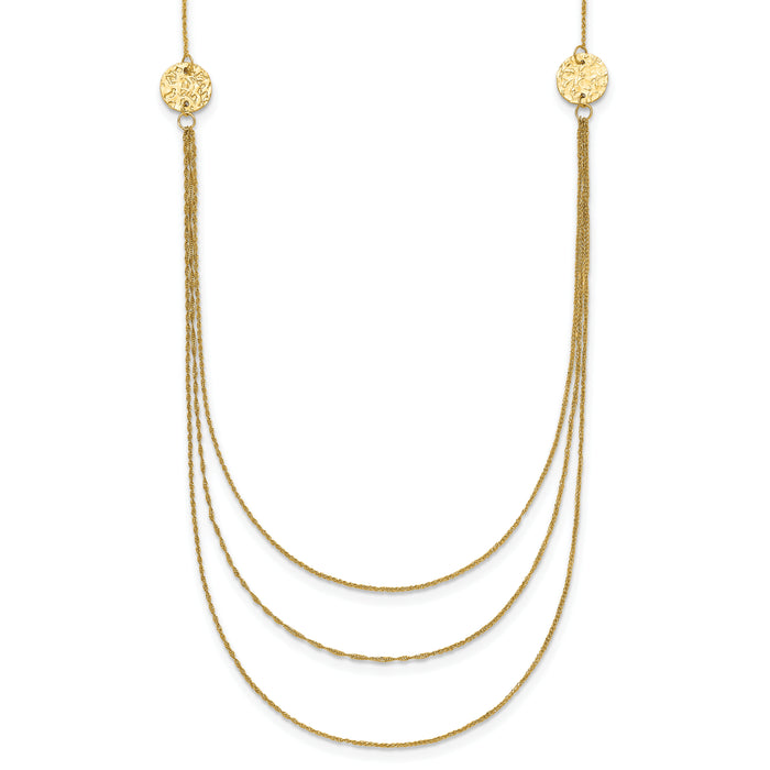 14K 3 Layer Ropa Chain Texture Side Circles W/ 2in Ext Necklace-SF2013-16