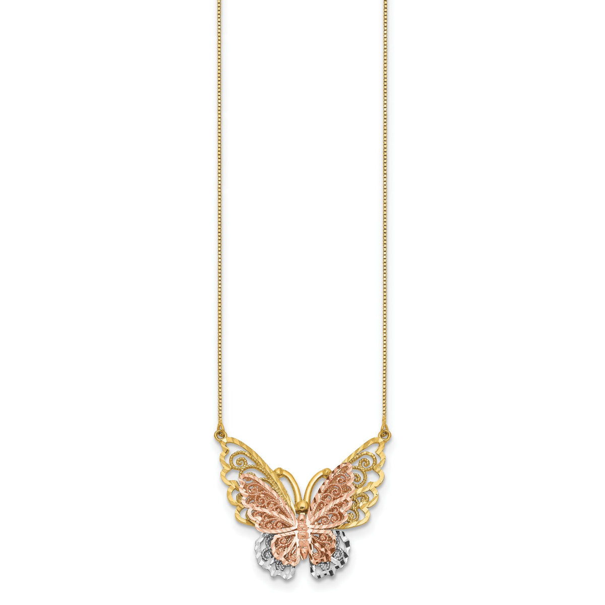 14k Yellow & Rose Gold w/ Rhodium Butterfly Necklace-SF2041-18